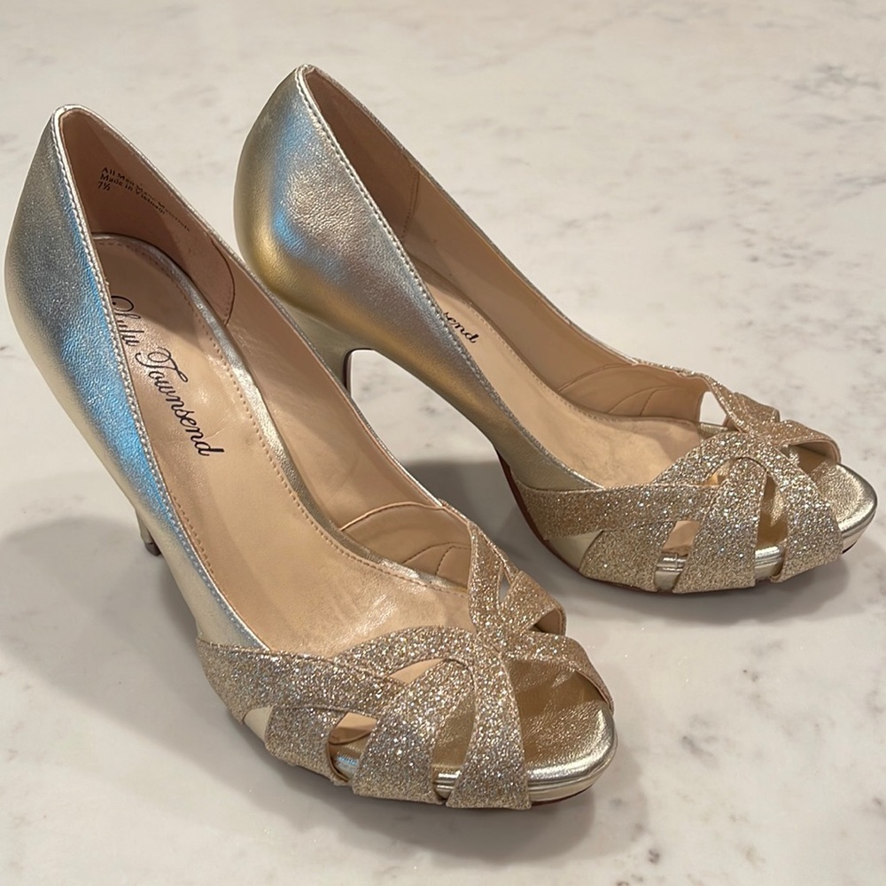 LULU TOWNSEND gold peep toes pump high heels